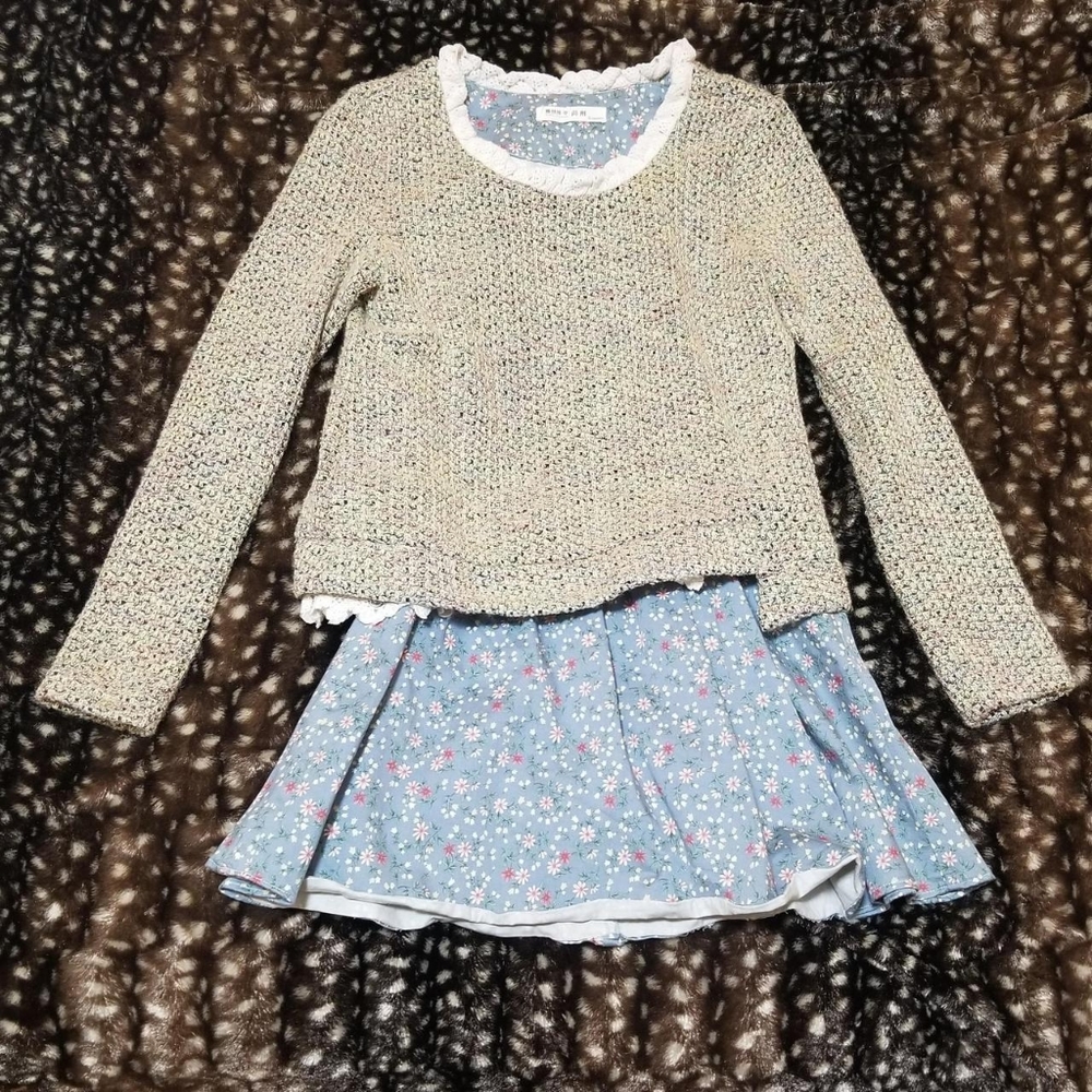State Fashion knit sweater lace floral dress
